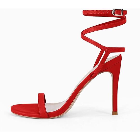 Coutgo Womens Size 8 Red Strappy Gladiator 4" Heel Open Toe Ankle Strap Shoes - Picture 2 of 7